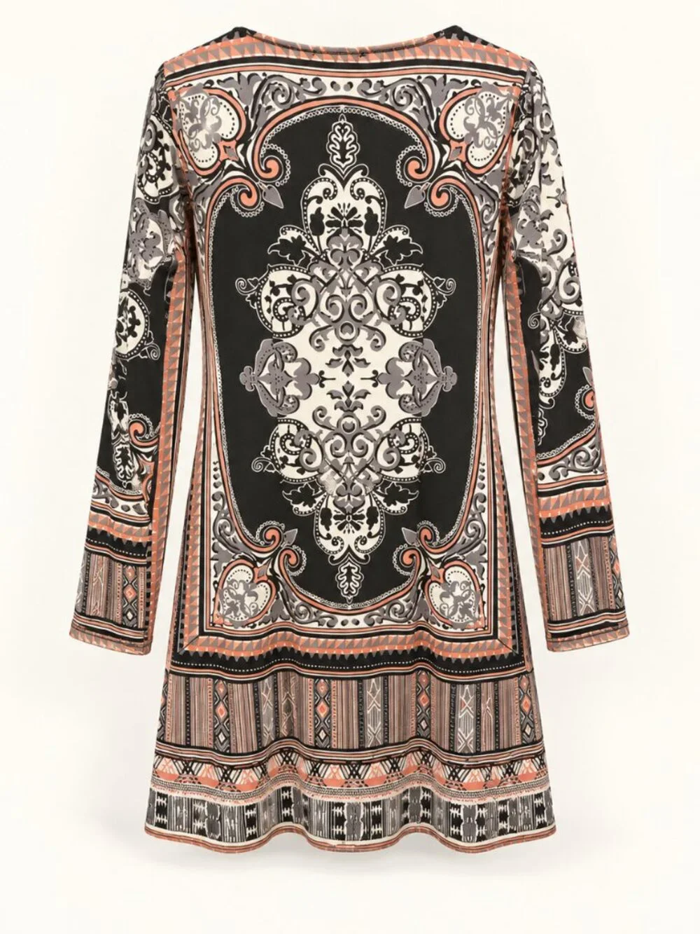Hale Bob NWT Beaded Paisley Border Print Long Sleeve Dress L